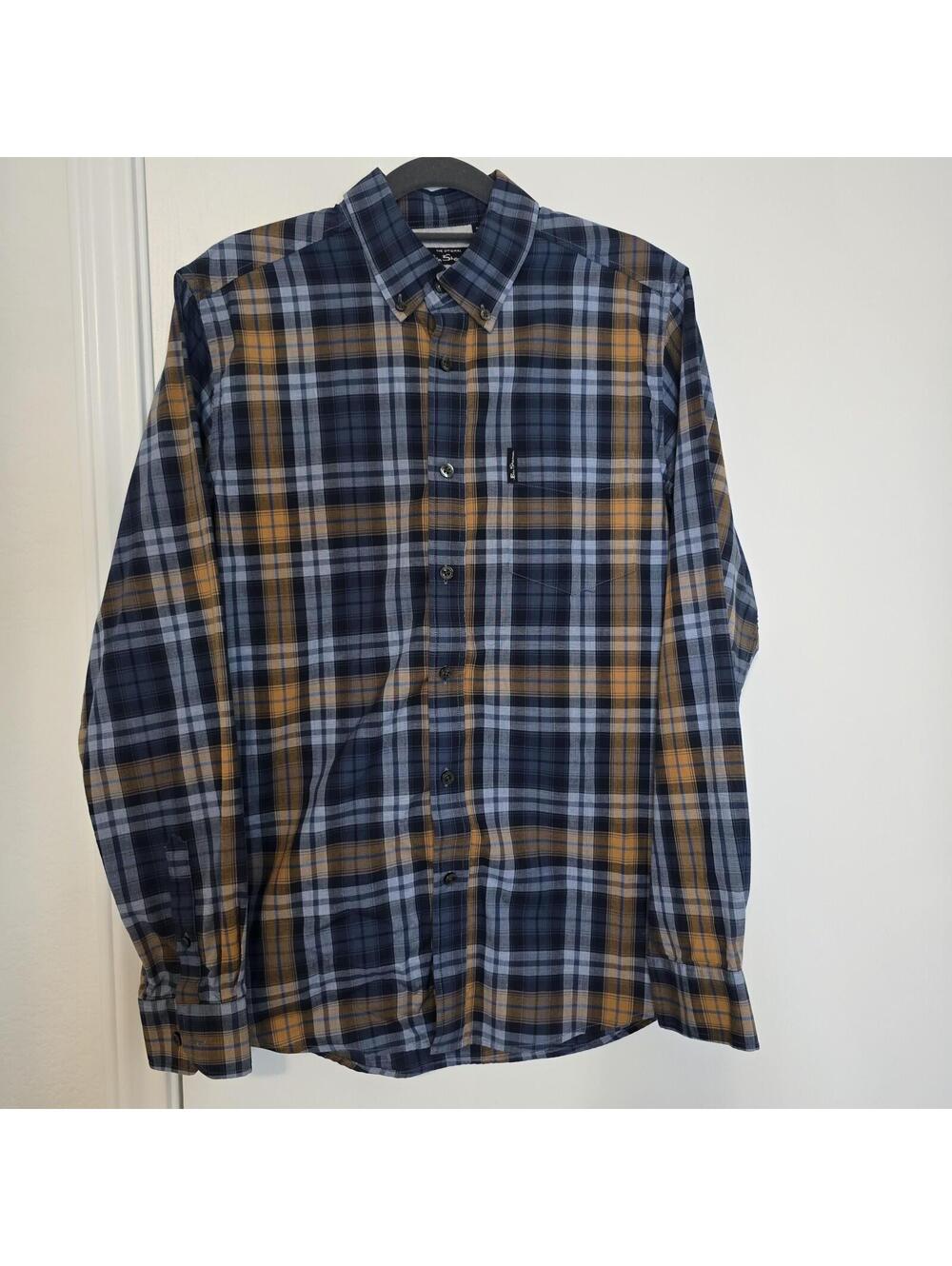 Ben Sherman Button Up Long Sleeve Check Plaid Shirt Size Small Blue Yellow